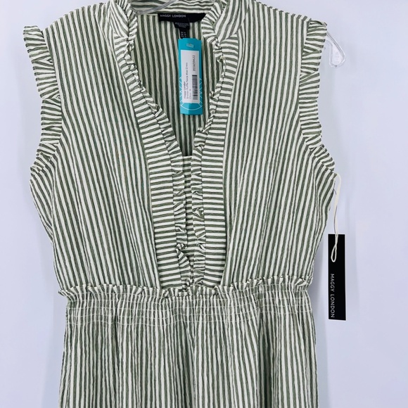 MAGGY LONDON BROOKE RUFFLE NECK MAXI DRESS OLIVE SIZE 6 - Picture 6 of 10